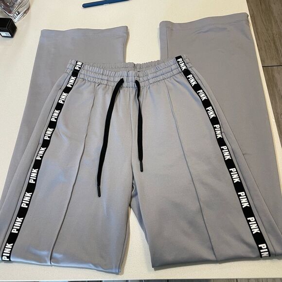 PINK Victoria’s Secret Gray Joggers w/Logo Side Tape Drawstring Sweatpants -XS - Picture 1 of 7